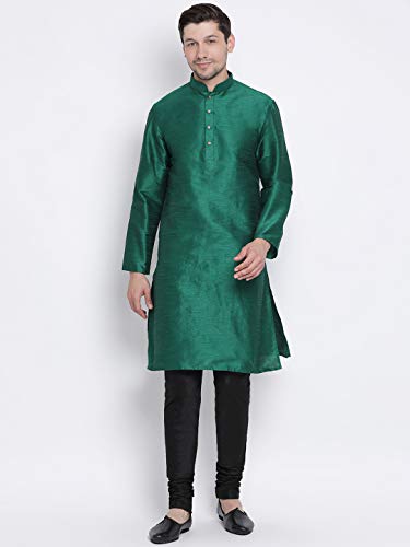 Image of VASTRAMAY VM Mens Silk Blend Kurta Pyjama Set - Classic Ethnic Attire for Timeless Style and Cultural Celebrations | Soft Comfortable Solid Full Sleeves Kurta and Churidar Pyjama Set