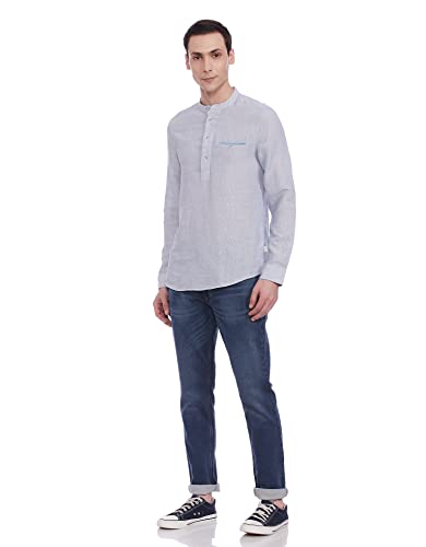 Image of Marks & Spencer Mens Self Design Linen Blend Collared Neck Slim Fit Shirt