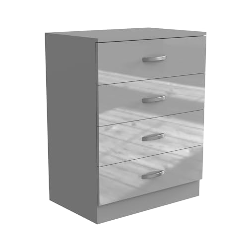 Nera Gloss 4 Drawer Chest of Drawers 60cm Width, Dresser Drawers for Bedroom Storage Unit (Gloss Grey(Matt Grey))