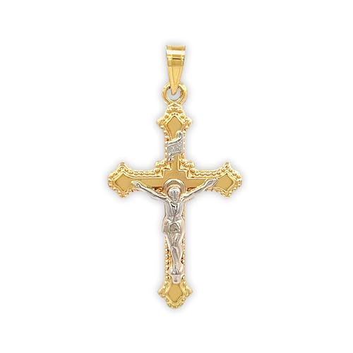 RP 14K Gold Crucifix Pendant for Women & Men Two Tone White & Yellow Gold Pendant Only with Premium Jewelry Box Polished-Gold Crucifix for Necklace for Men & Women Handcrafted Religious Jewelry in the USA (1)