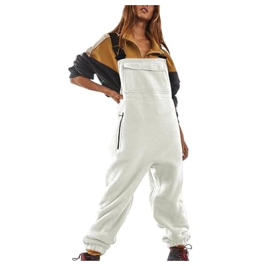 NAMTYQX Womens Fleece Warm Overalls Winter Loose One-piece Bibs Jumpsuits Warm Adjustable Straps Fuzzy Ski Pants with Pockets