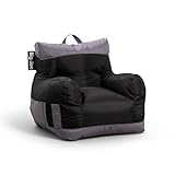 Big Joe Dorm Bean Bag Chair with Drink Holder and Pocket, Two Tone Black Smartmax, Durable Polyester Nylon Blend, 3 feet