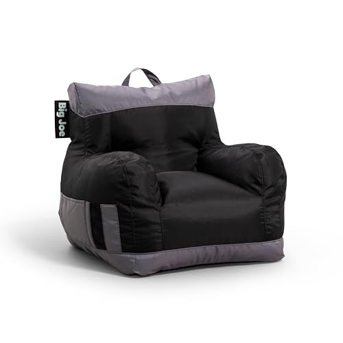 Big Joe Dorm Bean Bag Chair with Drink Holder and Pocket Two Tone Black Smartmax Durable Polyester Nylon Blend 3 feet