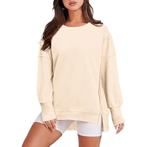 MixShe Womens Sweaters Fall Outfits Fashion Crewneck Sweatshirt 2023 Long Sleeve Tops Dupes Trendy Clothing Dressy Casual Shirts Clothes Tunics Apricot Large Cover