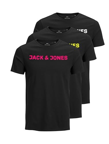 Bild: JACK & JONES Herren JJECORP Logo Tee SS Crew Neck 3er Pack Kurzarm T-Shirt, Pack A, 3X Schwarz mit Neon, XL f�r 33,74 EUR  bei Amazon