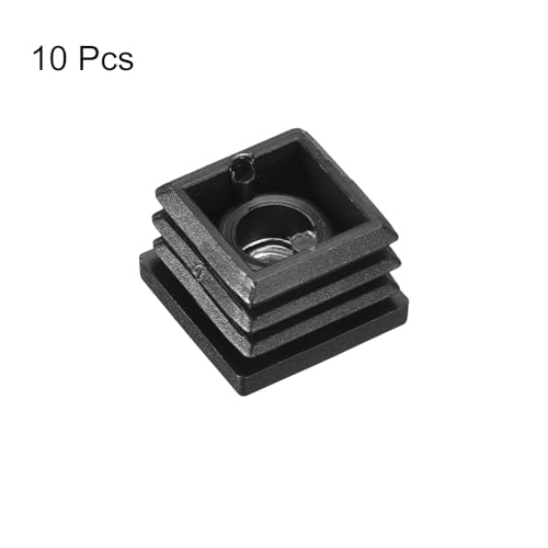 Image of uxcell 10Pcs Inserts for Square Tubes with M8-1.25mm Thread, for 0.98 inchx0.98 inch OD Square Tube, Black Plastic Plug Caster Insert Chair End Caps Furniture