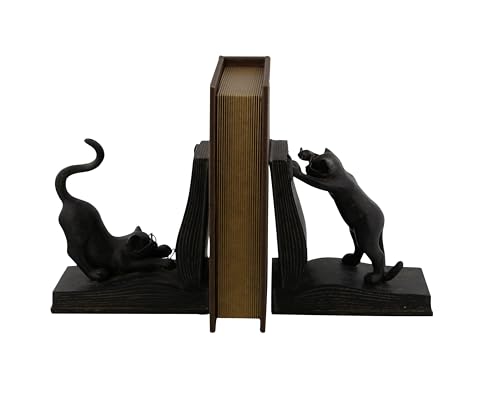 Deco 79 Polystone Cat Reading Bookends, Set of 2 7"H, 6"W, Black, Multicolored, 7" x 6" - Image 3