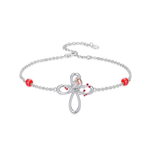 Bracelet rouge-gorge argent : idée cadeau anniversaire femme oiseau