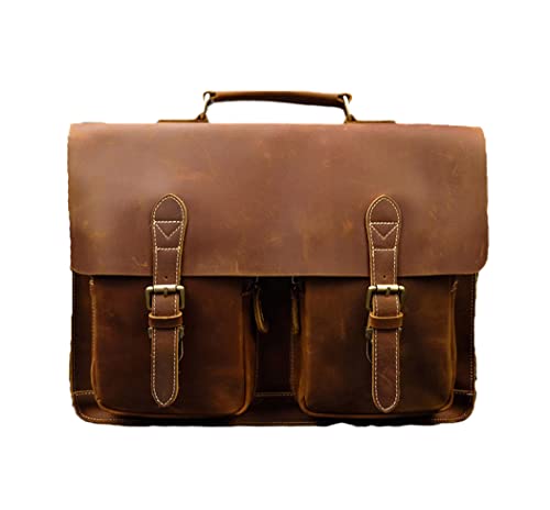 Sac messager de 42 cm en cuir Crazy Horse vintage pour ordinateur portable