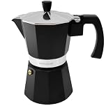 andrew james 6 Cup Moka Pot Coffee Percolator, Italian Espresso Maker Stove top Coffee Maker for Ground Coffee, Aluminium Mocha Pot with Cool Touch Handle (Black)