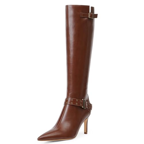 Image of Modatope Knee High Boots Women Pointed Toe Stiletto Heel Tall Boots Side Zipper Dress Fashion Fall Long Boots