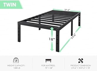 QEROMY Twin Bed Frame - 18 in Sturdy Platform Bed Frame Twin Size, Heavy Duty Metal Bed Frame No Box Spring Needed, Quick & Easy Assembly, Noise Free, Black