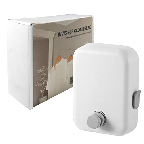Tendedero Retractable, Cuerda Retráctil para Tender Ajustable de 4,3 M, Tendedero Invisible Endedero Extensible Acero Inoxidable Resistente para Interior y Exterior Ropa en Exteriores (Blanco)