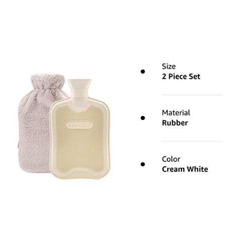 Hometop Premium Classic Rubber Hot Water Bottle W/Luxurious Faux Fur Plush Fleece Cover (2L, Cream White) #TOP7