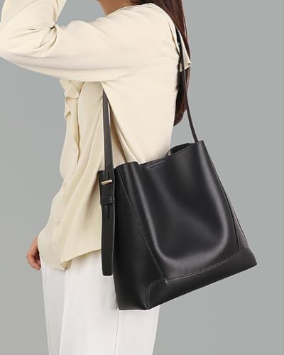 Image of Women's Trendy Tote Bag Vegan Leather Shoulder Crossbody Purse Large Bucket Handbag Soft Top Handle Satchel
