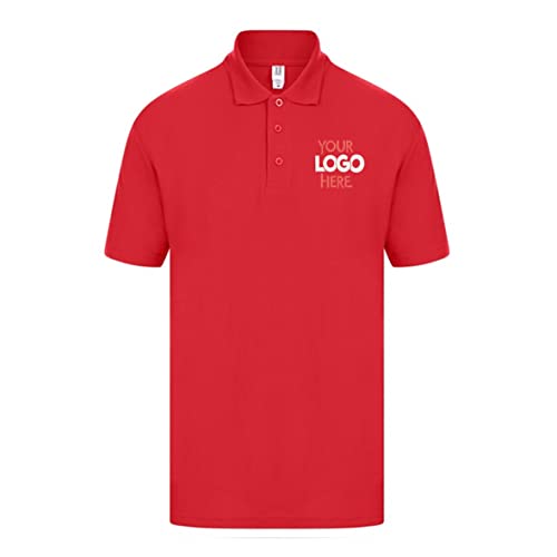 Gift Hub Custom Embroidered Personalised Polo Mens Shirt, Classic Your Text Printed Unisex Style Ideal for Workwear Office. Casual Golf T-Shirt. Red Large (L)