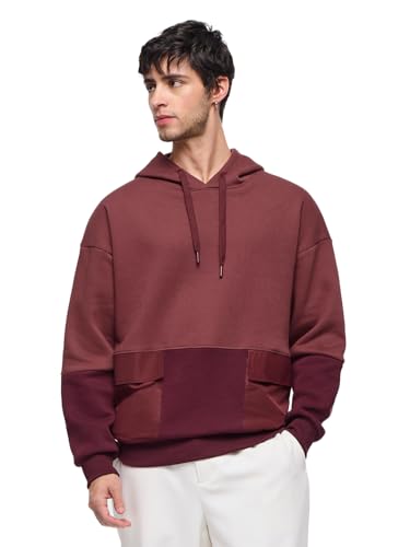 Image of The Souled Store Colourblock Hoodie: Auburn Men and Boys Long Sleeves Hooded Neck Pull On Cotton Blend Oversized Hoodies