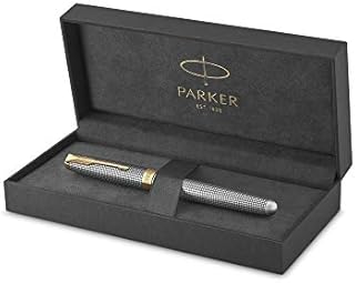 Parker Sonnet pióro wieczne | Chiselled Silver ze złotymi ozdobami | pióro wieczne z 18-karatową, złotą stalówką (M) | pudełko na prezent