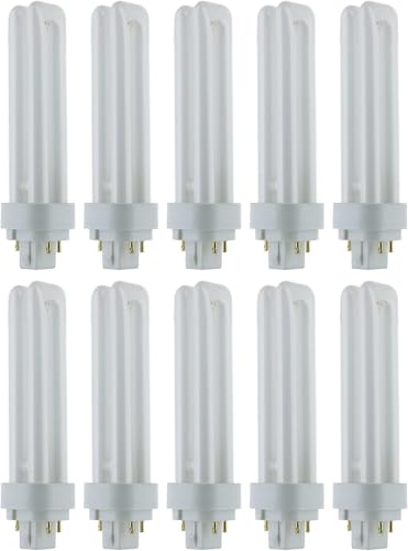 Diodesy- Compact Fluorescent U-Shaped Light Bulb 4 Pin Double Twin Tube 18W 5000K Bright White 1080LM PLD G24q2 Base CFL U-Bend Tubular Bulbs for Office Classroom Clinic 10,000 Hours Pack of 10