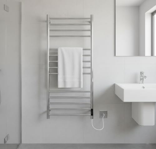 Manissa Siena Electric Stainless Steel Towel Rail H1000mm W500mm Mirror Polished Finish Electric Heated Towel Radiator - Image 2