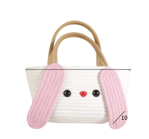 Rosslyn Jute Cotton Cute Bucket Bag Casual Woven Beach Women Handbag for Vacation - White Pink (B0CJ9Z8NGV) Amazon Price History, Amazon Price Tracker