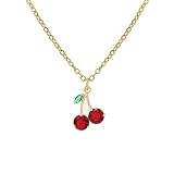 coadipress Red Cherry Fruit Necklace for Women Dainty Crystal Summer Tropical Fruit Charms Pearl Necklace Kawaii Choker Jewelry (Leaf C)