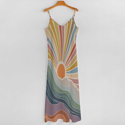 Robe longue imprimé bohème rétro jaune-vert avec col V et coupe lâche maxi - 4