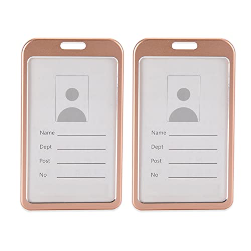 RonFin Lot de 2 porte-badges en aluminium pour carte d'identité, carte de travail, badge (or rose) Cover