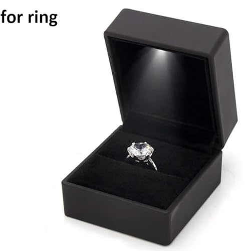 DELALO® Ringbox - mit LED - Schwarz - Schmucketui - beleuchtet - für besondere Momente - Schmuck, Heiratsantrag, Verlobung, Hochzeit - Ehering (Schwarz)