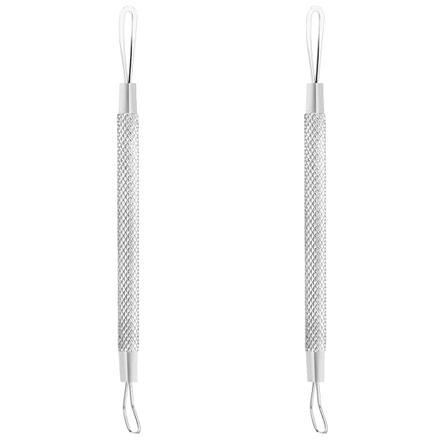 Diffaxy Herramienta de 2 piezas para espinillas, rosca antideslizante, removedor de puntos de acero inoxidable para imperfecciones, acné y espinillas, doble cara, tacto suave
