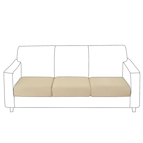 Image of HOKIPO 100% Waterproof Elastic Individual Seat Cushion Cover, 3-Piece Sofa Cushion Cover, Beige (AR-5352-BGE*3)
