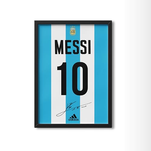 Image of Posternet Football Jersey Number 10 Wall Poster Frame | Argentina Inspired Blue White Sports Artwork | A4 Size (8.3 x 11.7 Inch) Framed Wall Decor for Bedroom, Living Room, Gaming Room, Office | Premium HD Print