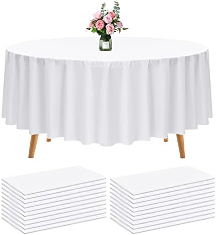 Pesonlook 20 Pack White Round Table Cloth 96" Plastic Disposable Round Table Cover Premium Table Cloth for Picnic BBQ, Party, Birthday Wedding, Banquet, Outdoor