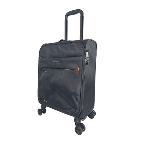 Bordlite Soft Sided Cabin Approved Hand Luggage Suitcase - Extendable Handle Dual Wheel Multi Pocket Travel Bag 52x35x20cm - Black