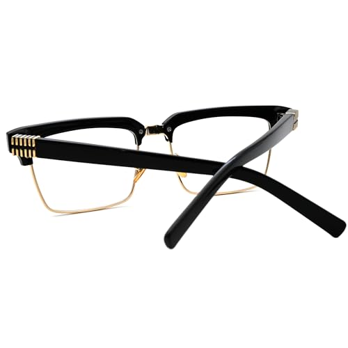 Image of Semi Rimless Rectangle Blue Light Glasses Men Women Black Square Eyewear