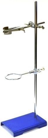 Chemical Resistant Steel Lab Stand Set - Support Stand (8" x 5"), 12mm Dia. Rod (24" L), Cork Lined Burette Clamp with Boss Head and Retort Ring