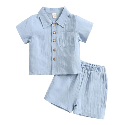 JiAmy Baby Jungen Kleidung 2Pcs Sommer Kurzarm Einfarbige Leinen Shirt Top+...