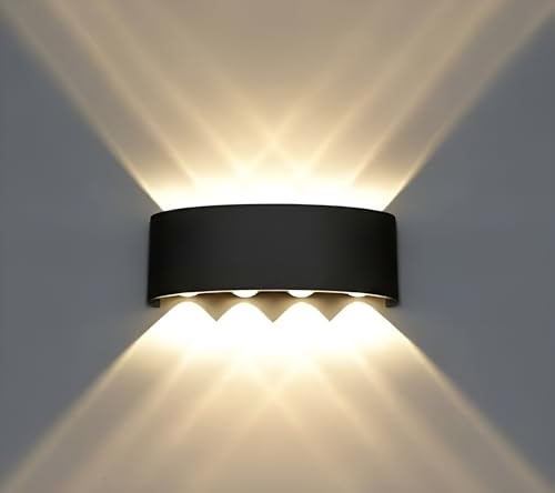 IGNITE GALAXY 8W LED Up Down Wall Light – IP65 Waterproof Outdoor & Indoor Metal Lamp | 8-Way Warm White Light Fixture with Shockproof Body | Modern Design for Home | Matt Black, Pack of 1