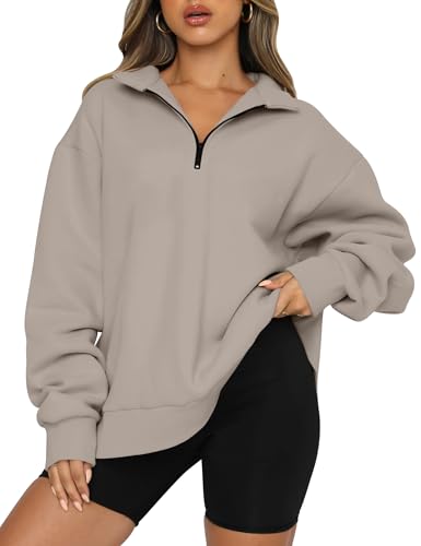Trendy Queen Womens Oversized Half Zip Pullover Long Sleeve Sweatshirts Quarter Zip Hoodies Sweaters Teen Girls Fall Y2K Clothes, Adult