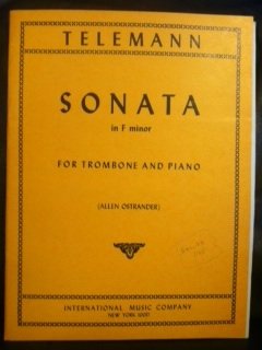 Sonata in F Minor For Trombone and Piano Includes Bassoon or Baritone (Telemann)      Sheet music