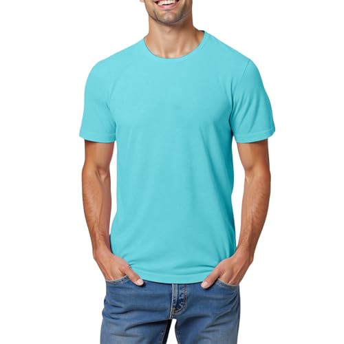 Men's Casual Short Sleeve T-Shirt Summer Sports Outdoor Leisure Comfortable Fit Breathable Crew Neck T-Shirt, Sky blue, M