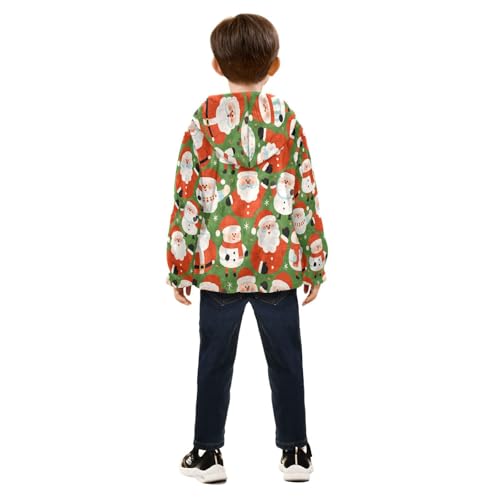 Santa Claus Pattern on Green Toddler Fleece Jacket Girl Boys Hooded Fleece Jacket Coat Warm Outwear Zip-up 3-10T4