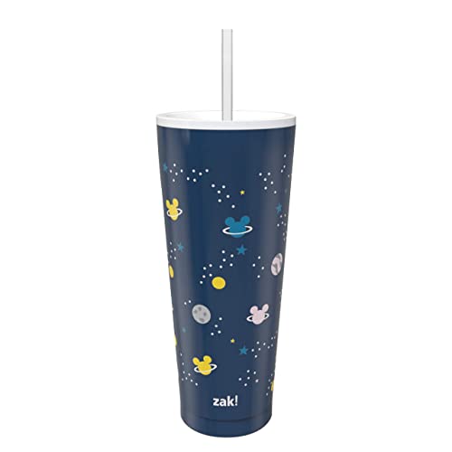 Zak Designs Disney Mickey Mouse Vacuum Insulated Stainless Steel Travel Tumbler With Splash-Proof Lid, Includes Reusable Plastic Straw And Fits In Car Cup Holders (18/8 Ss, 25 Oz, Space) #TOP16