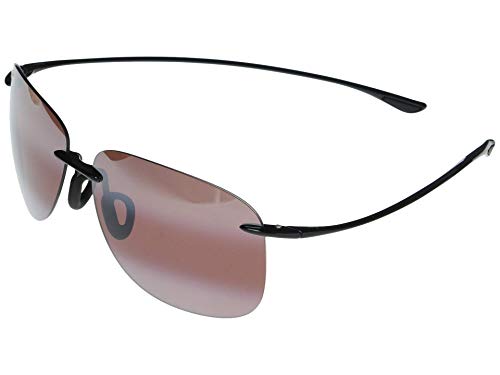 Maui Jim Hikina Rectangular Sunglasses, Black Gloss/Maui Rose Polarized, Large