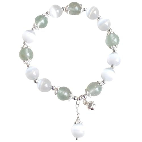 Bracelet œil de chat perles 8mm avec breloque en argent pour femme