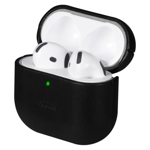 Belemay for AirPods 4 Case, Compatible with MagSafe, Luxury Full-Grain Vegetable-Tanned Smooth Leather, Unique Patina, Comfort Grip, Compatible with AirPods 4th Generation Case (2024) (USB-C), Black