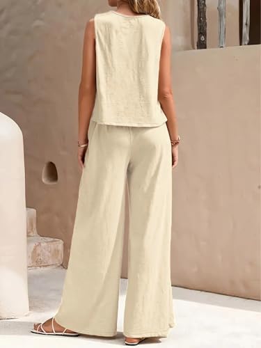 Image of ALL YOURS Women's 2 Piece Outfit Loose Tank Top and Wide Leg Pants Sets|co-ord set for women cord set for women lounge wear set for women coords set for women wear