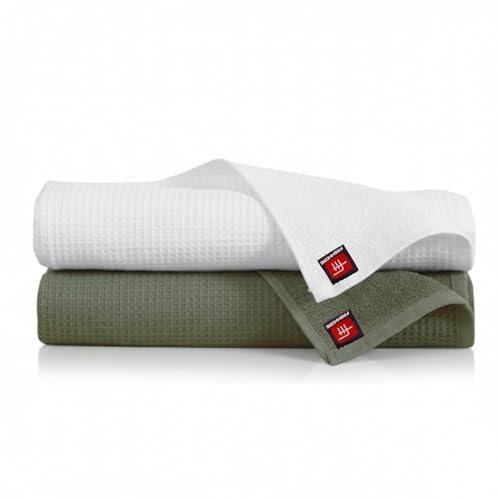 Image of Fash Home Waffle Terry Fusion 2pc Bath Towel-75X150cm Full Large Size 100% Soft Cotton Super Luxurious | Quick Absorbent | Only for Premium Royal Elite Class Men /Women /Couples-Beige+White