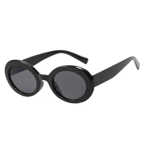 Lunettes de soleil ovales vintage en verre gris avec monture de luxe noire pour femme