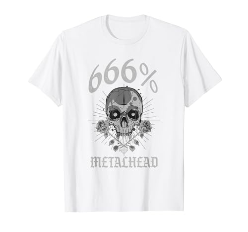 666% Metalhead | Skeleton | Heavy Metal Head Rock T-Shirt, Men, White, Small